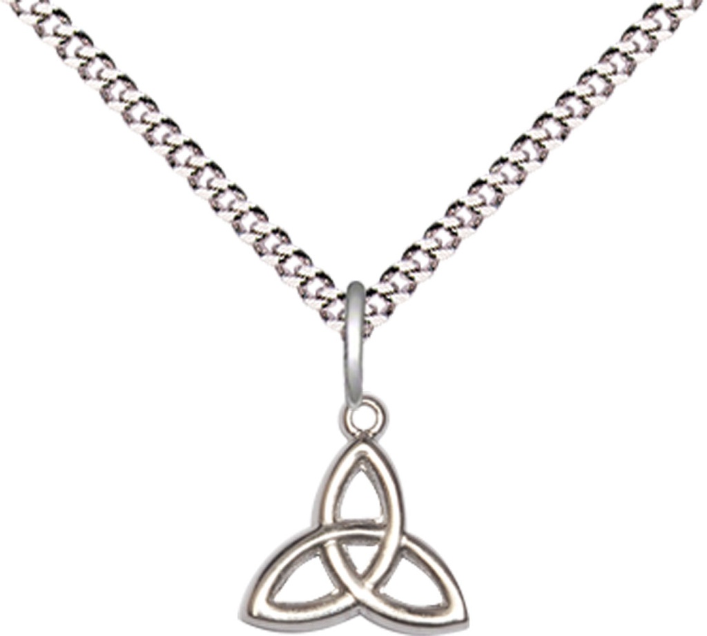 Sterling Silver Trinity Irish Knot Pendant on a 18 inch Light Rhodium Light Curb chain