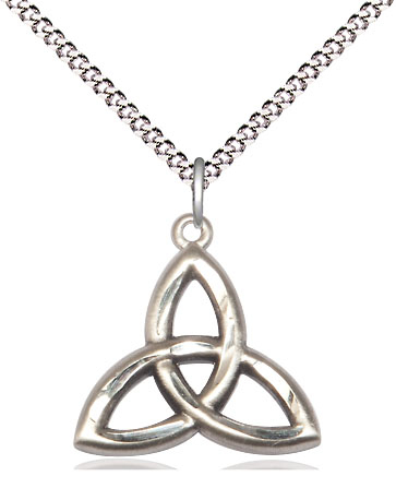 Sterling Silver Trinity Irish Knot Pendant on a 18 inch Light Rhodium Light Curb chain