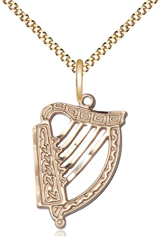14kt Gold Filled Irish Harp Pendant on a 18 inch Gold Plate Light Curb chain