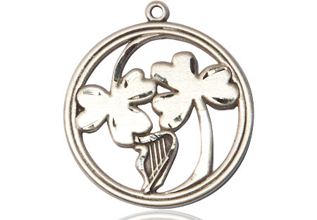 Sterling Silver Irish Shamrock Harp Medal