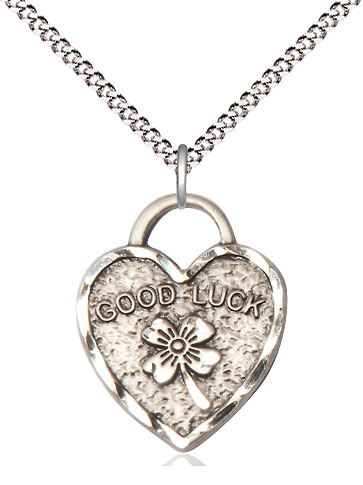 Sterling Silver Good Luck Shamrock Heart Pendant on a 18 inch Light Rhodium Light Curb chain