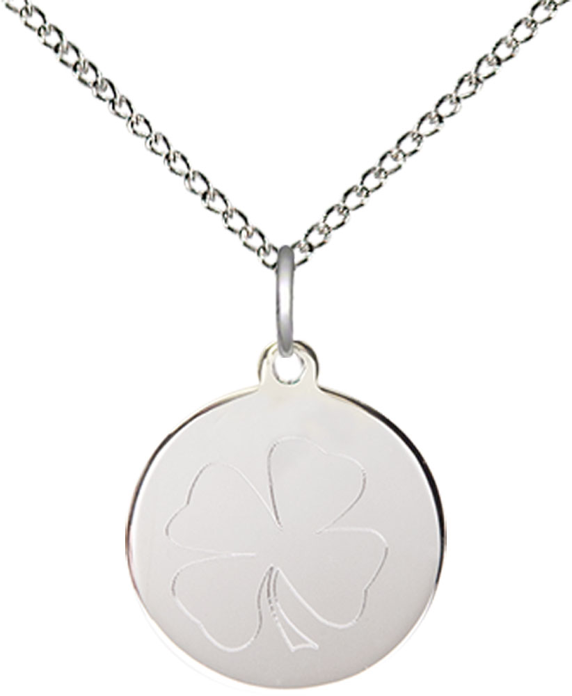 Sterling Silver Shamrock Pendant with a Emerald bead on a 18 inch Sterling Silver Light Curb chain