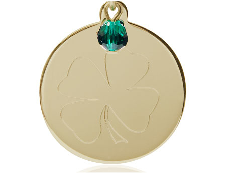 14kt Gold Filled Shamrock Medal with a Emerald bead