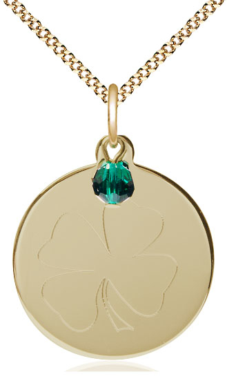 14kt Gold Filled Shamrock Pendant with a Emerald bead on a 18 inch Gold Plate Light Curb chain