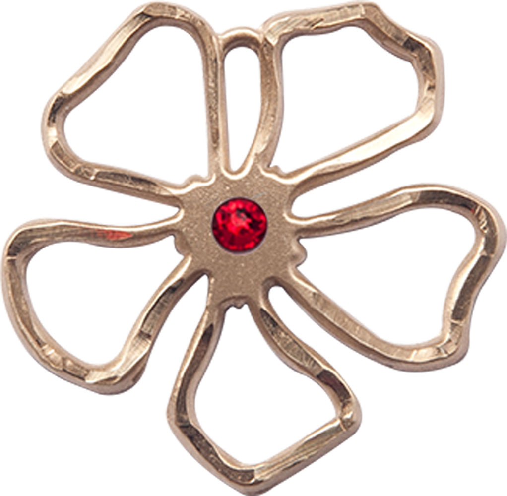 14kt Gold Filled Five Petal Flower Medal with a 3mm Ruby Swarovski stone
