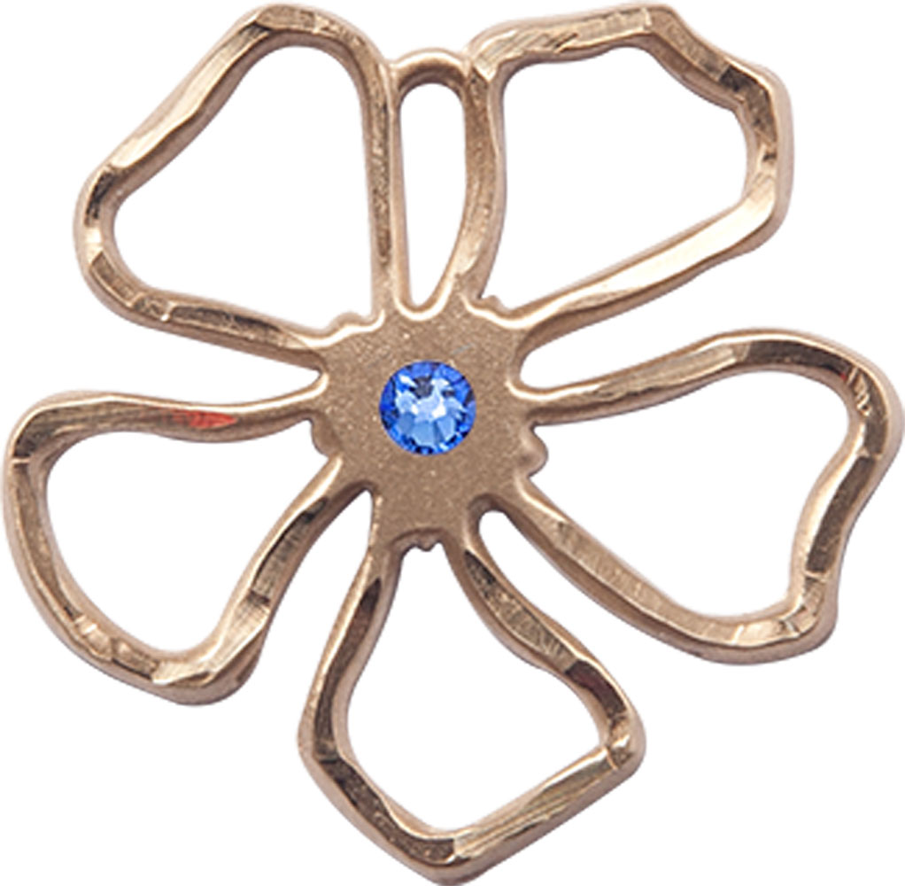 14kt Gold Filled Five Petal Flower Medal with a 3mm Sapphire Swarovski stone
