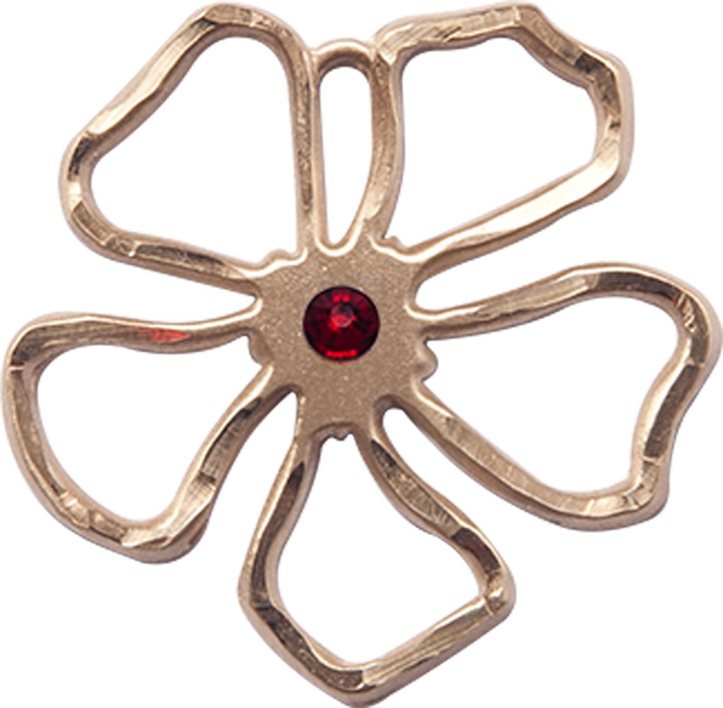 14kt Gold Five Petal Flower Medal with a 3mm Garnet Swarovski stone