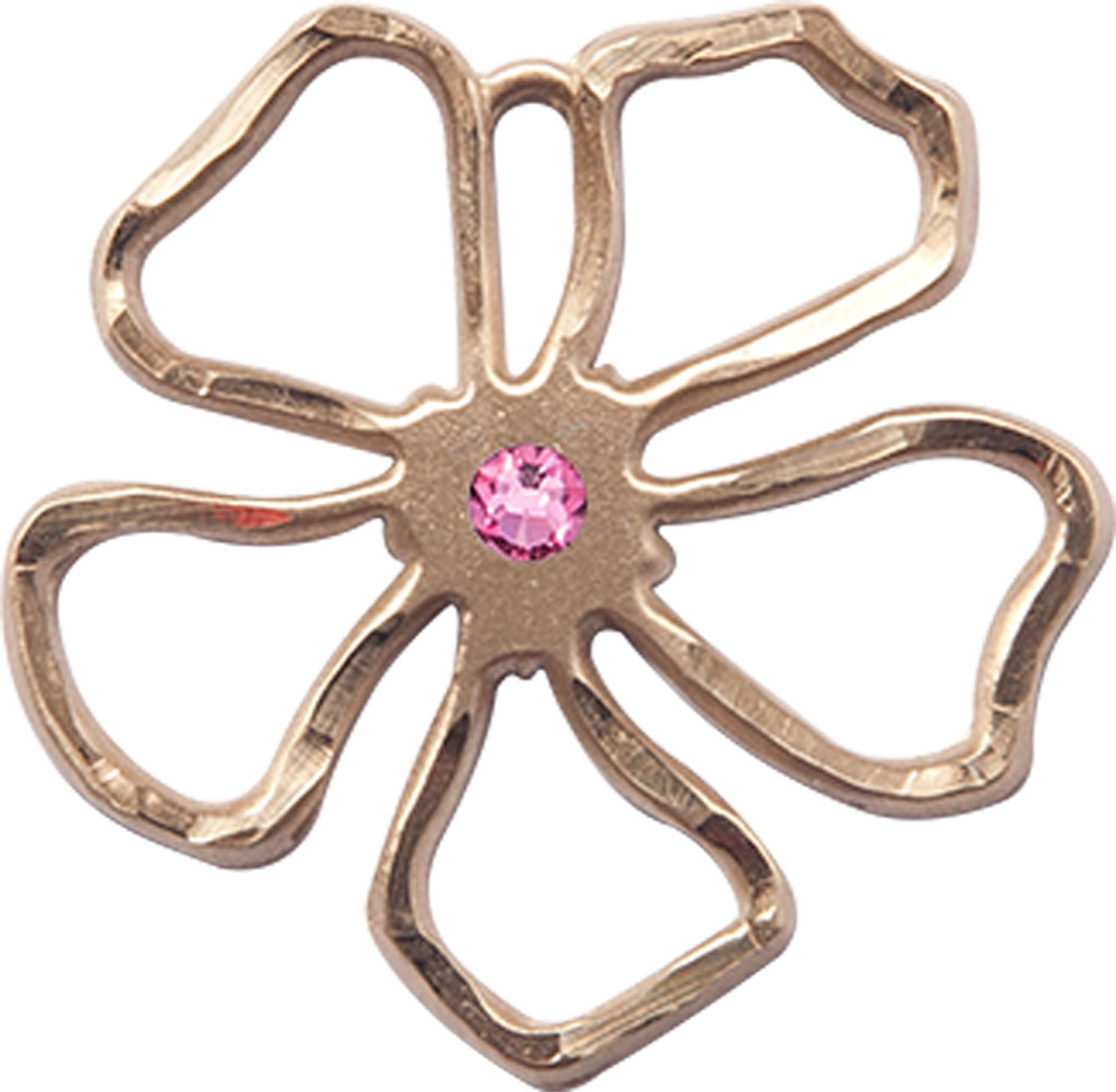 14kt Gold Five Petal Flower Medal with a 3mm Rose Swarovski stone