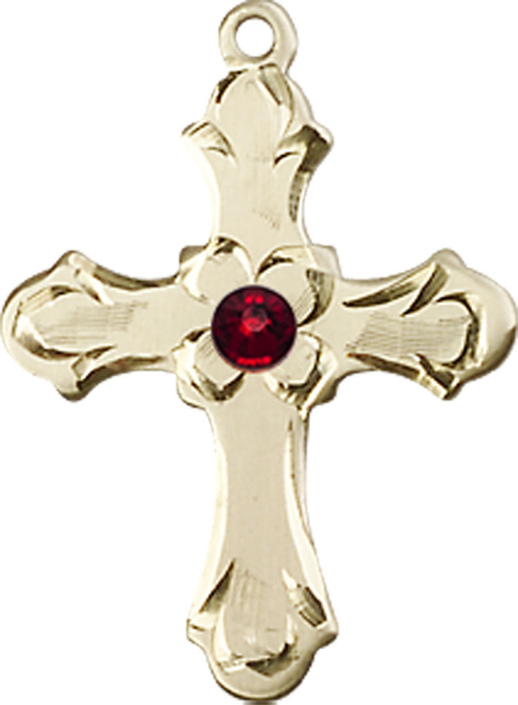 14kt Gold Cross Medal with a 3mm Garnet Swarovski stone