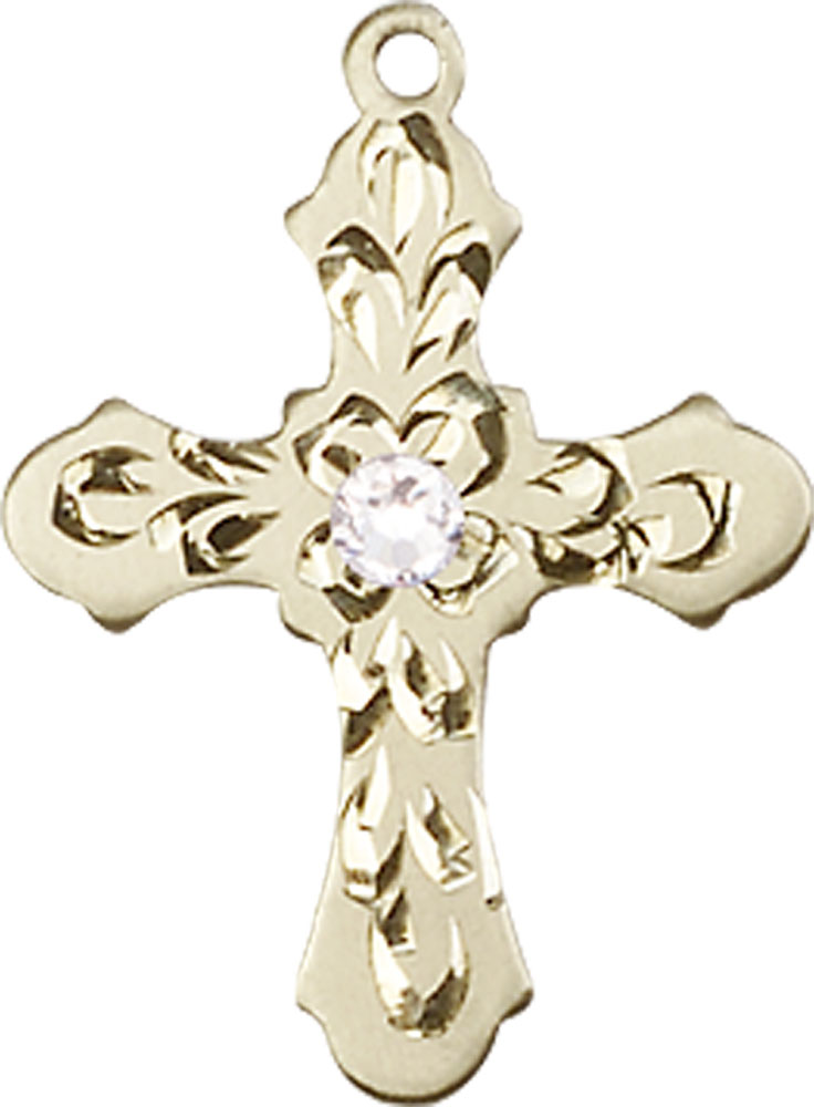 14kt Gold Cross Medal with a 3mm Crystal Swarovski stone