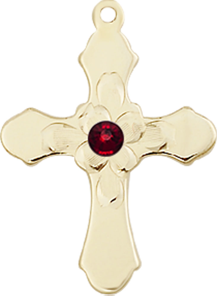 14kt Gold Cross Medal with a 3mm Garnet Swarovski stone