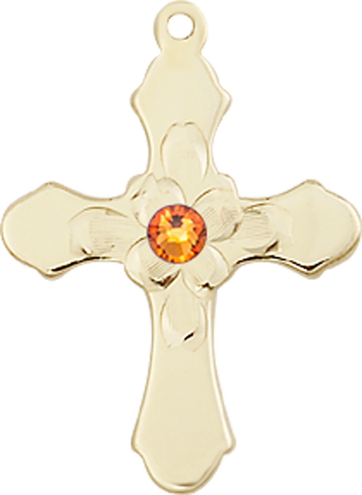 14kt Gold Cross Medal with a 3mm Topaz Swarovski stone