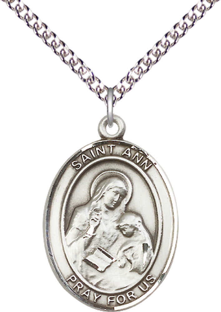 Sterling Silver Saint Ann Pendant on a 24 inch Sterling Silver Heavy Curb chain