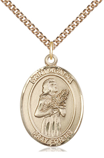 14kt Gold Filled Saint Agatha Pendant on a 24 inch Gold Filled Heavy Curb chain