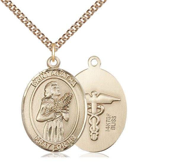 14kt Gold Filled Saint Agatha Nurse Pendant on a 24 inch Gold Filled Heavy Curb chain