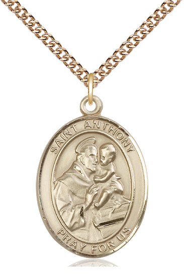 14kt Gold Filled Saint Anthony of Padua Pendant on a 24 inch Gold Filled Heavy Curb chain