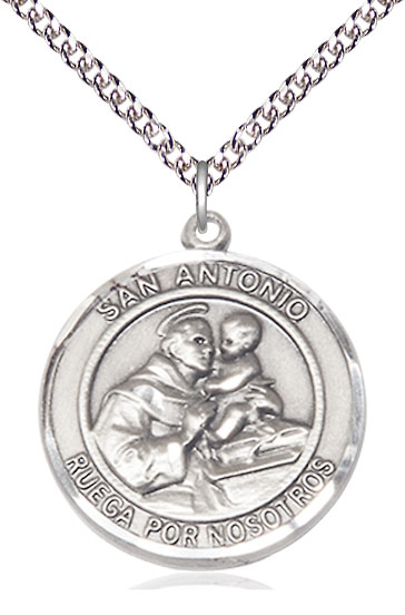 Sterling Silver San Antonio Pendant on a 24 inch Sterling Silver Heavy Curb chain