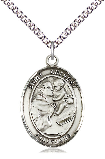 Sterling Silver Saint Anthony of Padua Pendant on a 24 inch Sterling Silver Heavy Curb chain