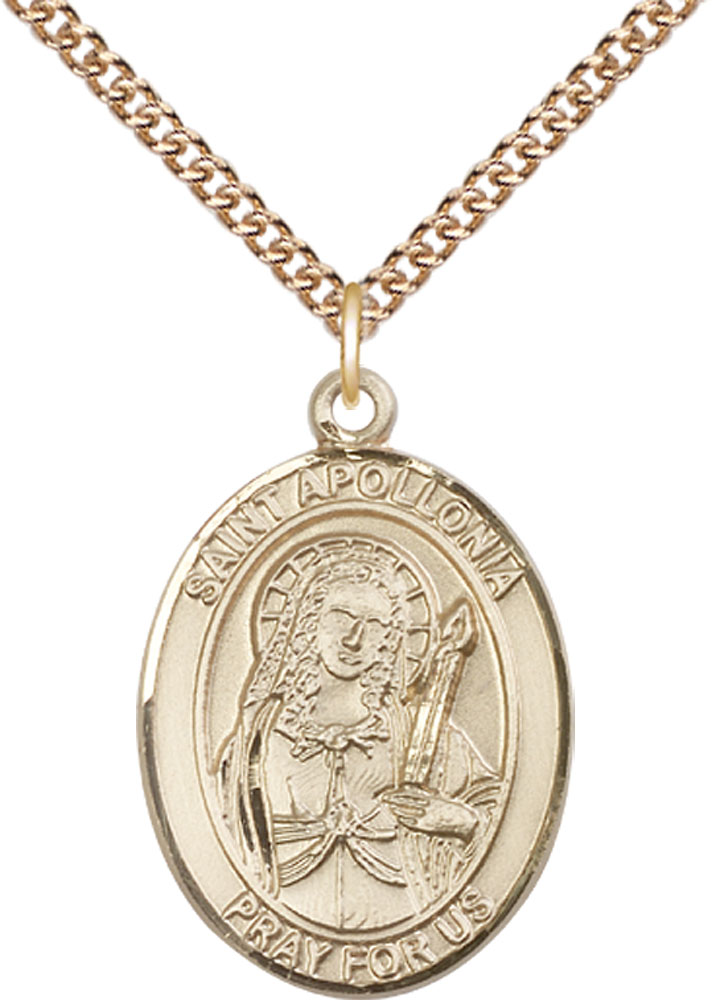 14kt Gold Filled Saint Apollonia Pendant on a 24 inch Gold Filled Heavy Curb chain