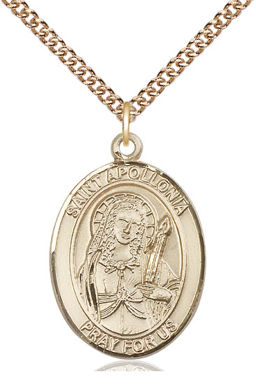 14kt Gold Filled Saint Apollonia Pendant on a 24 inch Gold Filled Heavy Curb chain