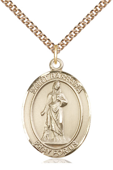 14kt Gold Filled Saint Barbara Pendant on a 24 inch Gold Filled Heavy Curb chain