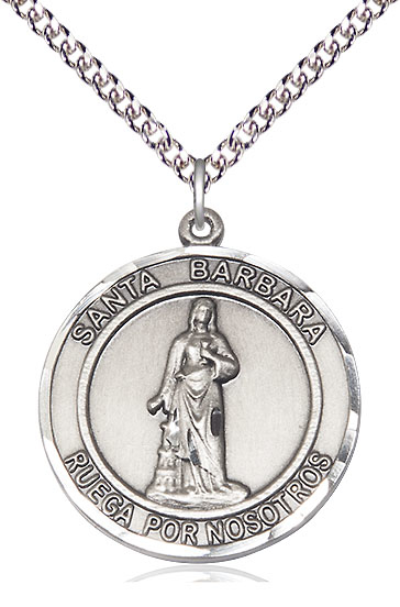 Sterling Silver Santa Barbara Pendant on a 24 inch Sterling Silver Heavy Curb chain