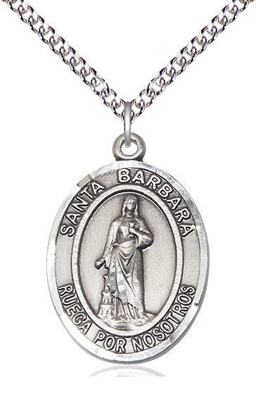 Sterling Silver Santa Barbara Pendant on a 24 inch Sterling Silver Heavy Curb chain