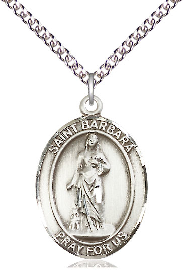 Sterling Silver Saint Barbara Pendant on a 24 inch Sterling Silver Heavy Curb chain