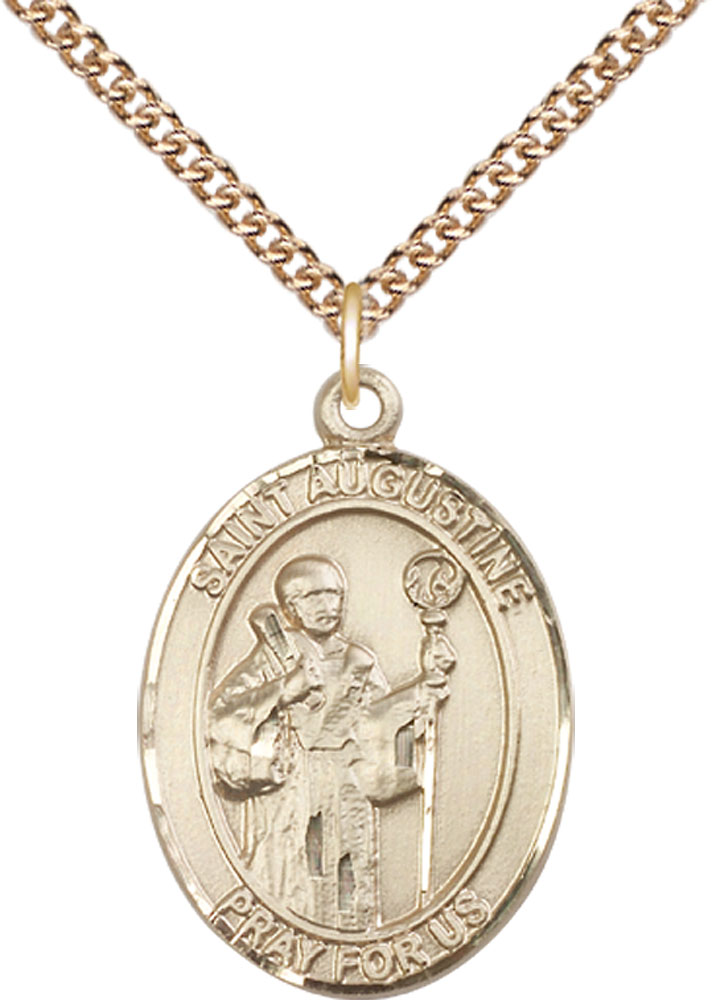 14kt Gold Filled Saint Augustine Pendant on a 24 inch Gold Filled Heavy Curb chain