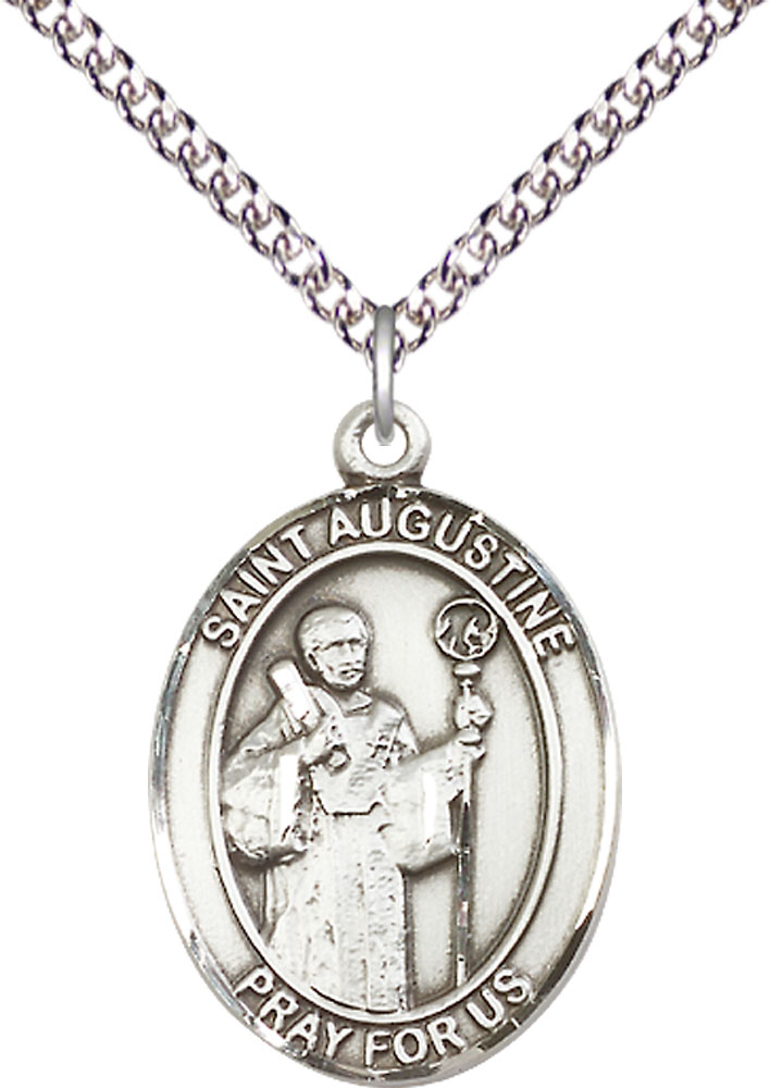 Sterling Silver Saint Augustine Pendant on a 24 inch Sterling Silver Heavy Curb chain