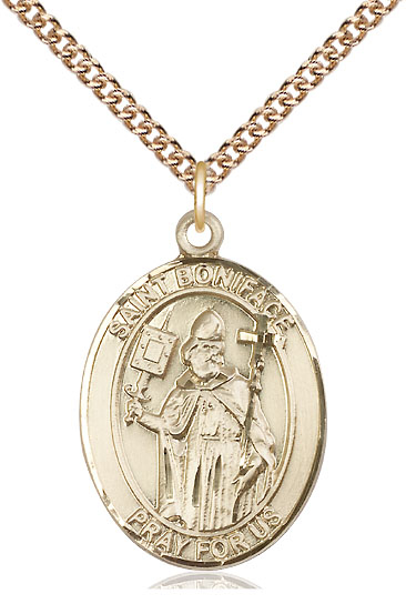 14kt Gold Filled Saint Boniface Pendant on a 24 inch Gold Filled Heavy Curb chain