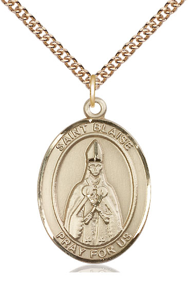 14kt Gold Filled Saint Blaise Pendant on a 24 inch Gold Filled Heavy Curb chain