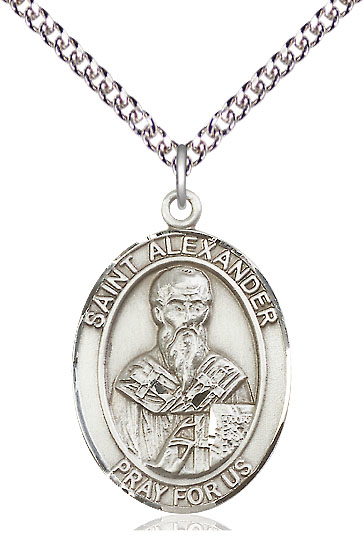 Sterling Silver Saint Alexander Sauli Pendant on a 24 inch Sterling Silver Heavy Curb chain