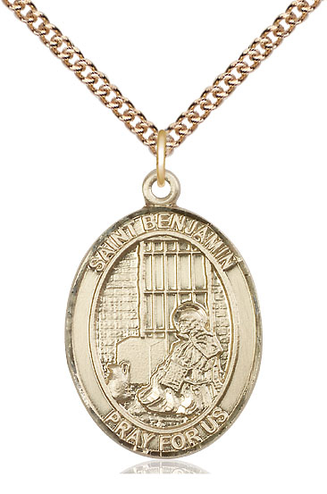 14kt Gold Filled Saint Benjamin Pendant on a 24 inch Gold Filled Heavy Curb chain