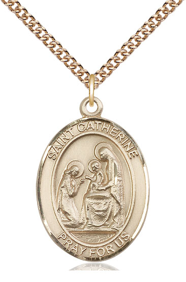 14kt Gold Filled Saint Catherine of Siena Pendant on a 24 inch Gold Filled Heavy Curb chain