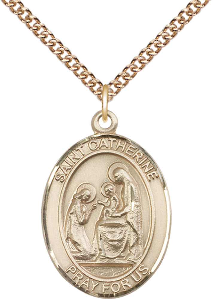 14kt Gold Filled Saint Catherine of Siena Pendant on a 24 inch Gold Filled Heavy Curb chain