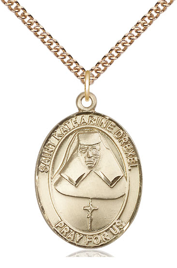 14kt Gold Filled Saint Katharine Drexel Pendant on a 24 inch Gold Filled Heavy Curb chain