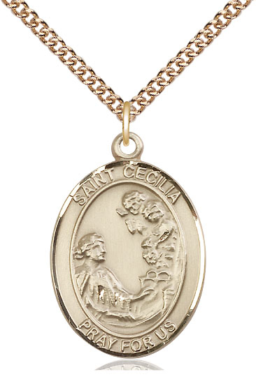 14kt Gold Filled Saint Cecilia Pendant on a 24 inch Gold Filled Heavy Curb chain