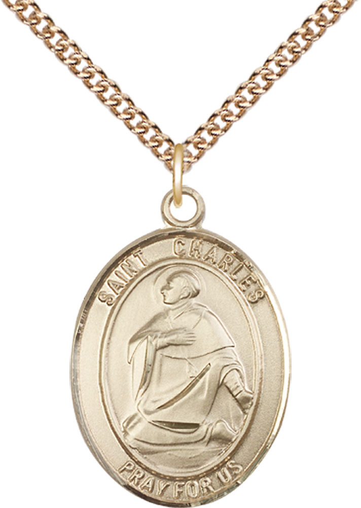 14kt Gold Filled Saint Charles Borromeo Pendant on a 24 inch Gold Filled Heavy Curb chain