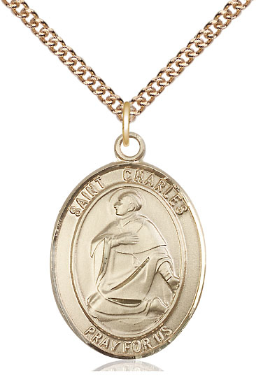 14kt Gold Filled Saint Charles Borromeo Pendant on a 24 inch Gold Filled Heavy Curb chain