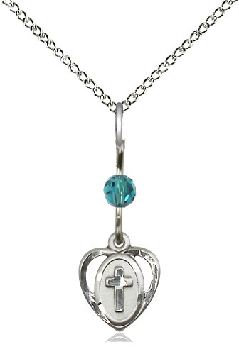 Sterling Silver Heart Cross Pendant with a Zircon bead on a 18 inch Sterling Silver Light Curb chain