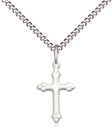 Sterling Silver Cross Pendant on a 18 inch Light Rhodium Light Curb chain