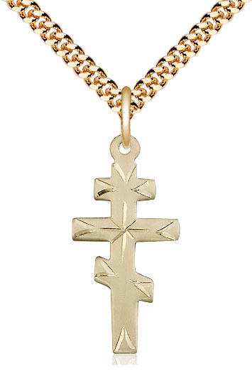 14kt Gold Filled Greek Orthodox Cross Pendant on a 24 inch Gold Plate Heavy Curb chain