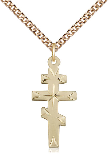 14kt Gold Filled Greek Orthodox Cross Pendant on a 24 inch Gold Filled Heavy Curb chain