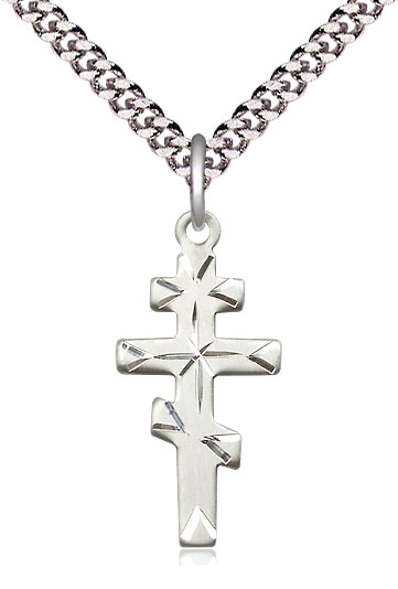 Sterling Silver Greek Orthodox Cross Pendant on a 24 inch Light Rhodium Heavy Curb chain