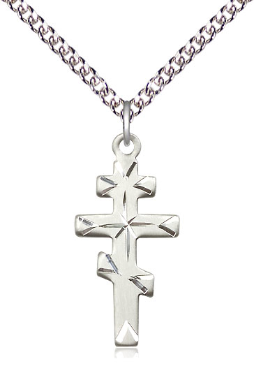 Sterling Silver Greek Orthodox Cross Pendant on a 24 inch Sterling Silver Heavy Curb chain