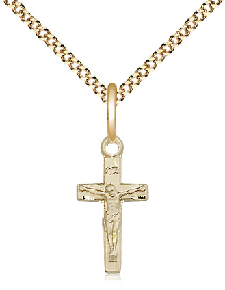14kt Gold Filled Crucifix Pendant on a 18 inch Gold Plate Light Curb chain