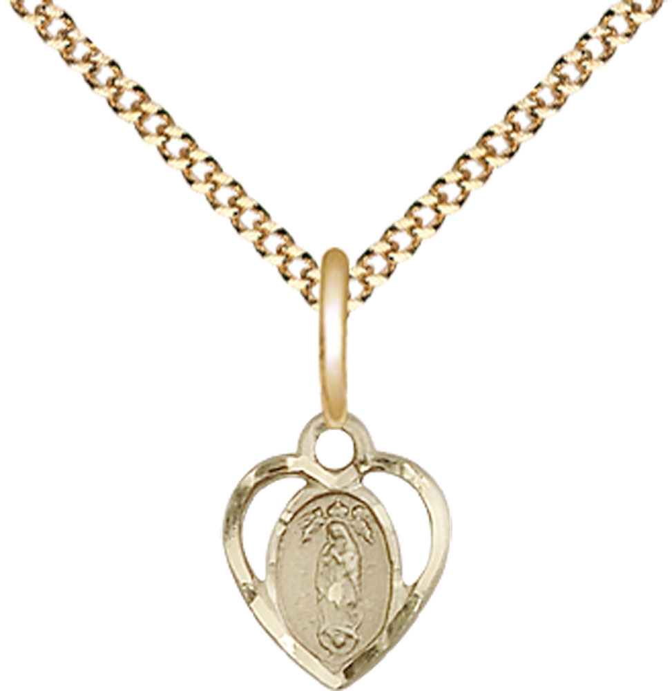 14kt Gold Filled Our Lady of Guadalupe Pendant on a 18 inch Gold Plate Light Curb chain
