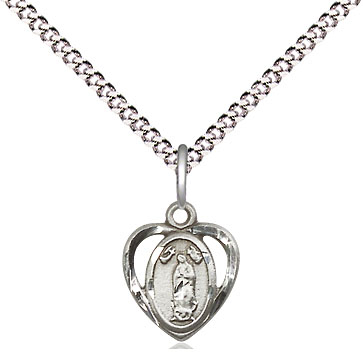 Sterling Silver Our Lady of Guadalupe Pendant on a 18 inch Light Rhodium Light Curb chain