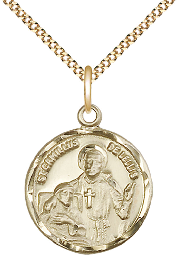14kt Gold Filled Saint Camillus of Lellis Pendant on a 18 inch Gold Plate Light Curb chain